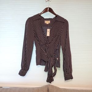 NWT Maeve by Anthropologie women's blouse top size 4, Navy Blue/White Stripes